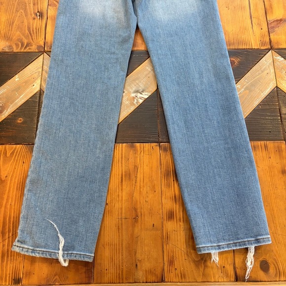 FRAME Le High Straight Jeans Light Wash Distressed Raw Hem Women 26 Crop Ankle - Picture 5 of 7